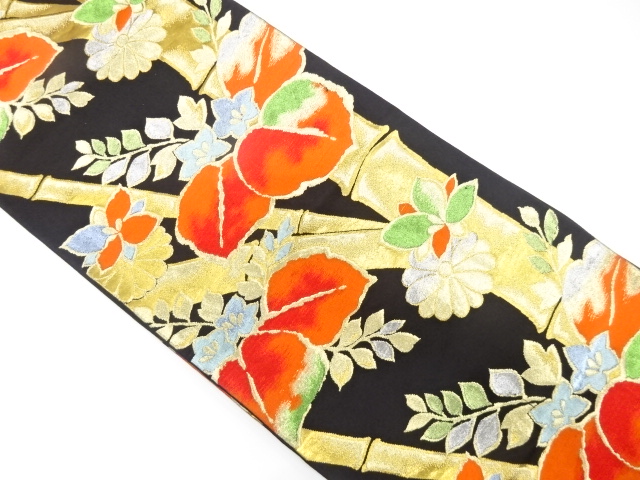 アンティーク　竹に桐・菊模様織り出し袋帯（着用可）